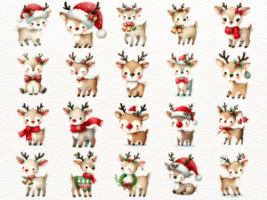 Alternative view of Cute Christmas Reindeer Clipart Bundle