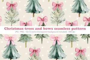 Cute Christmas Tree Bow Digital Paper