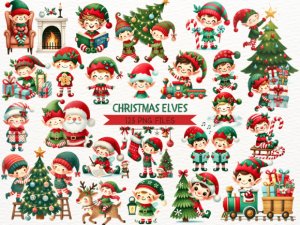 Cute Elves Watercolor Clipart Bundle