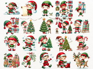 Alternative view of Cute Elves Watercolor Clipart Bundle