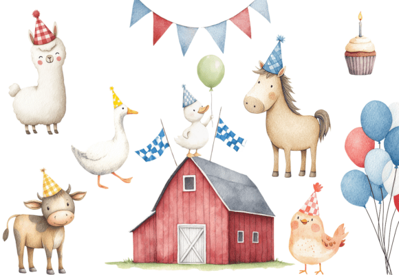 Cute Farm Animals Clipart for Kids Party - Image 3