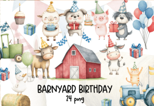 Cute Farm Animals Clipart for Kids Party