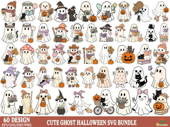 Cute Ghost Halloween Clipart SVG Bundle