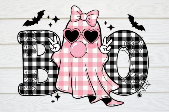Cute Halloween Ghost SVG, Pink Plaid Boo