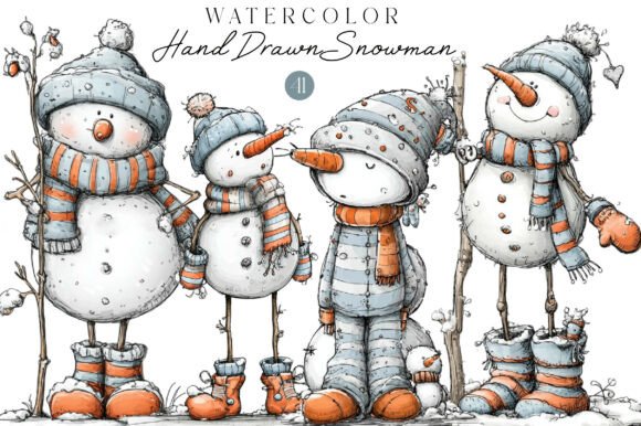 Cute Hand Drawn Snowman Clipart
