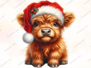 Cute Highland Cow Western Christmas PNG