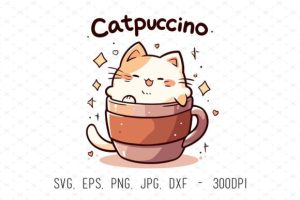 Cute Kawaii Cat Coffee Clipart Vector