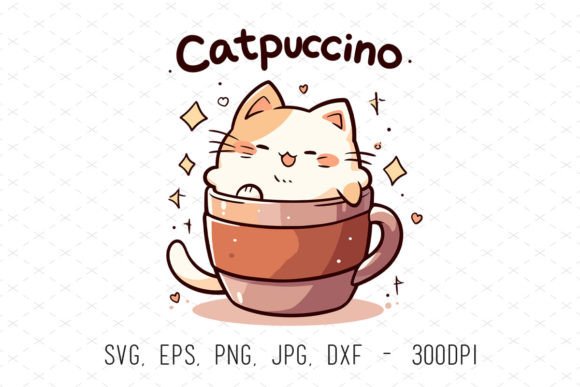 Cute Kawaii Cat Coffee Clipart Vector
