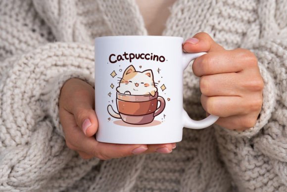 Cute Kawaii Cat Coffee Clipart Vector - Image 2