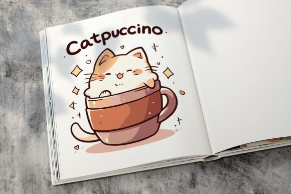 Cute Kawaii Cat Coffee Clipart Vector - Image 3