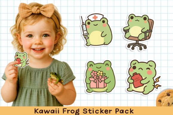 Cute Kawaii Frog Printable Stickers. PNG - Image 4