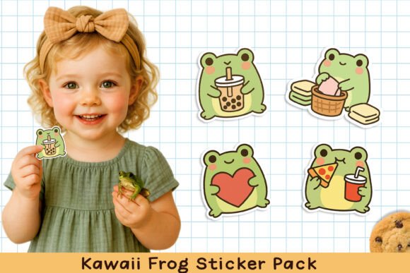 Cute Kawaii Frog Printable Stickers. PNG - Image 6