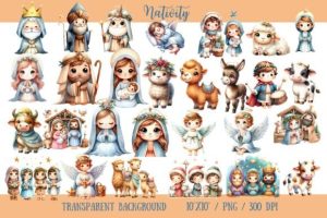 Cute Nativity Scene Clipart Set