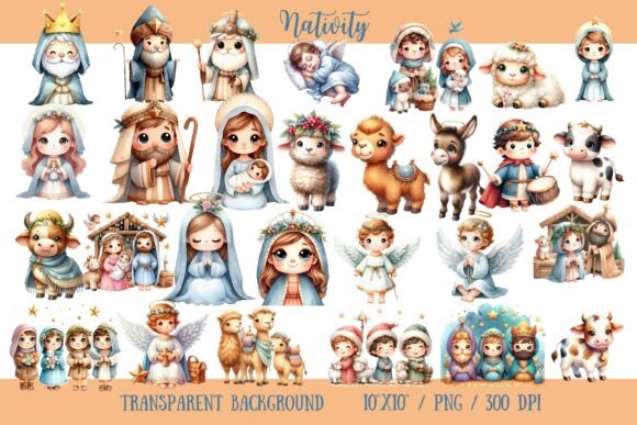 Cute Nativity Scene Clipart Set
