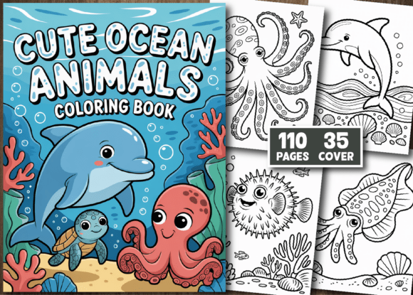 Cute Ocean Animals Coloring Book