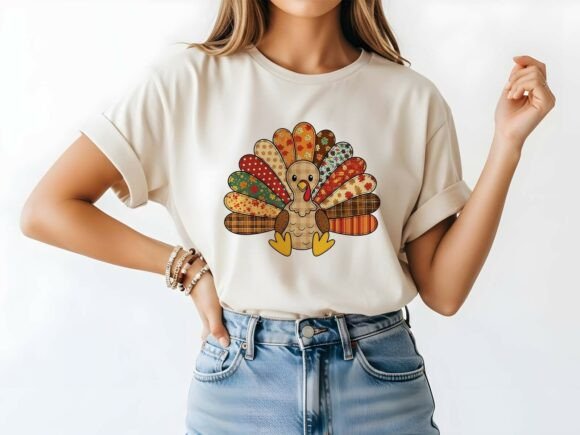 Cute Patchwork Turkey Thanksgiving PNG - Image 2