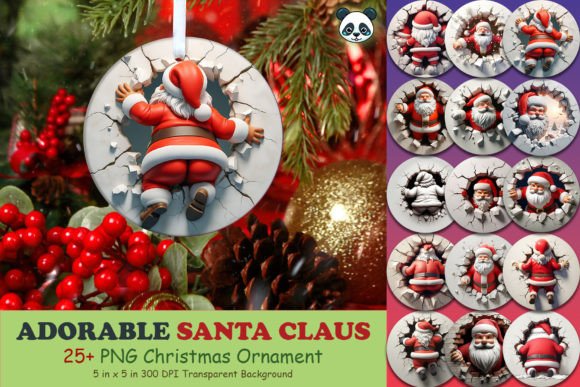 Cute Santa 3D Christmas Ornament Bundle