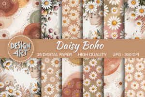 Daisy Boho Digital Paper Background