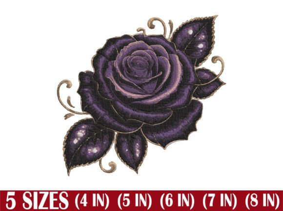 Detailed Purple Rose Embroidery Design