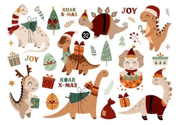 Dinosaur Christmas Clipart - Image 2