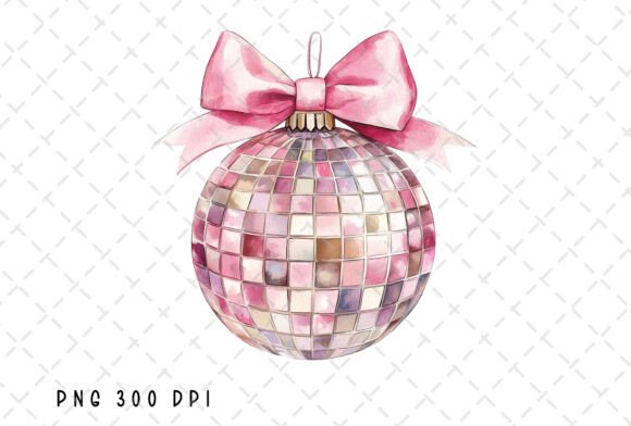 Disco Ball Pink Christmas Coquette Bow