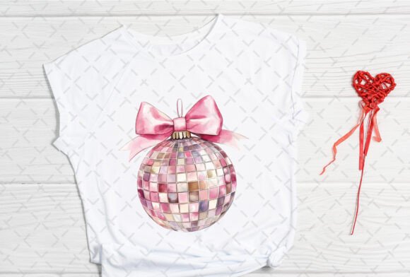 Disco Ball Pink Christmas Coquette Bow - Image 2