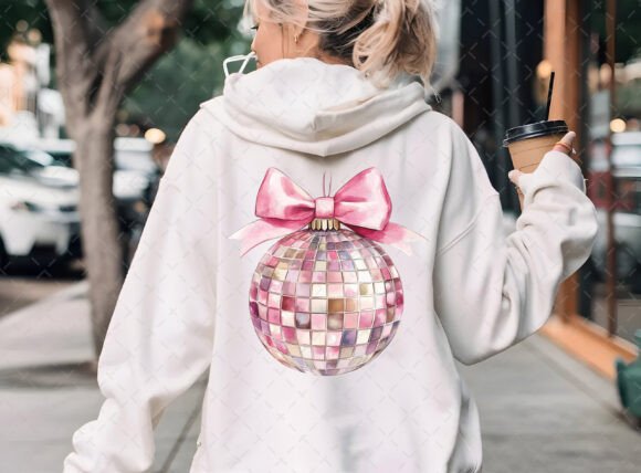 Disco Ball Pink Christmas Coquette Bow - Image 3
