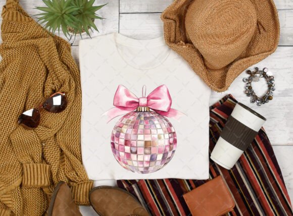 Disco Ball Pink Christmas Coquette Bow - Image 4