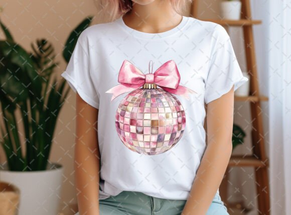 Disco Ball Pink Christmas Coquette Bow - Image 5