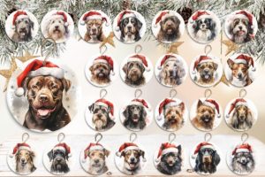 Dog Christmas Round Ornament Bundle Set4