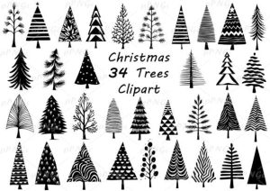 Doodle Christmas Tree Silhouettes Clipar