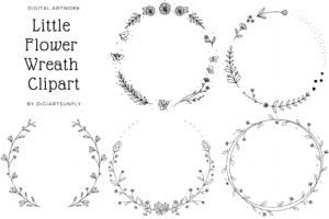 Doodle Flower Wreath Clipart/Hand Drawn.