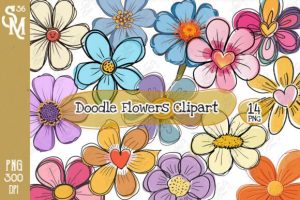 Doodle Flowers Clipart PNG