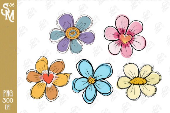Doodle Flowers Clipart PNG - Image 4