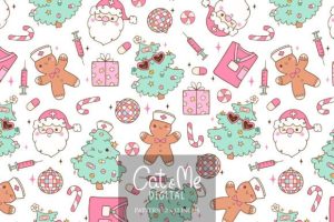 Doodle Christmas Nurse Seamless Pattern