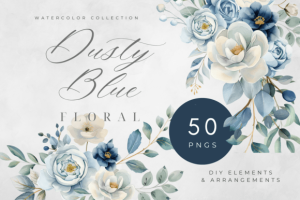 Dusty Blue DIY Floral Watercolor Clipart