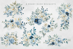 Alternative view of Dusty Blue DIY Floral Watercolor Clipart