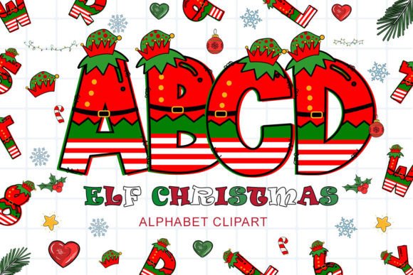 ELF Christmas Alphabet Doodle Clipart