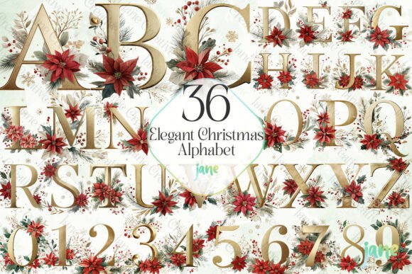 Elegant Christmas Alphabet Sublimation