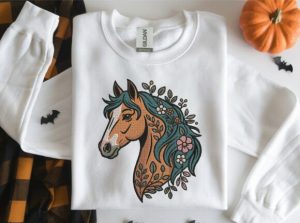 Alternative view of Elegant Floral Horse Head Embroidery