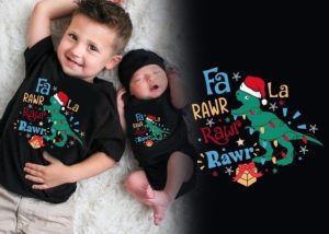 Fa La Rawr Christmas Dinosaur Kids Shirt