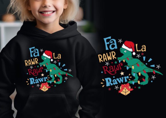 Fa La Rawr Christmas Dinosaur Kids Shirt - Image 2