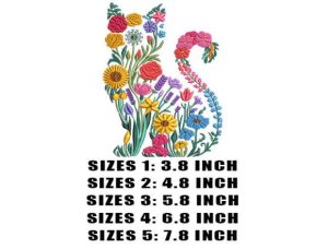 Alternative view of Fall Floral Cat Embroidery Design