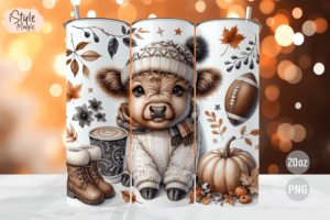 Fall Highland Cow 20oz Tumbler Wrap PNG