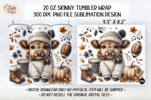 Alternative view of Fall Highland Cow 20oz Tumbler Wrap PNG