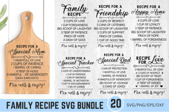 Family Recipe SVG Bundle, Cutting Board