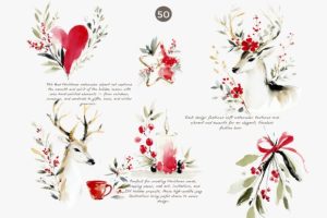 Alternative view of Festive Red Christmas Watercolor Clipart