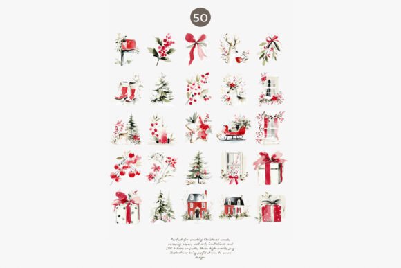 Festive Red Christmas Watercolor Clipart - Image 8