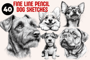 Fine Line Dog Breed Pencil Sketch