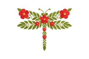 Floral Dragonfly with Red Flowers